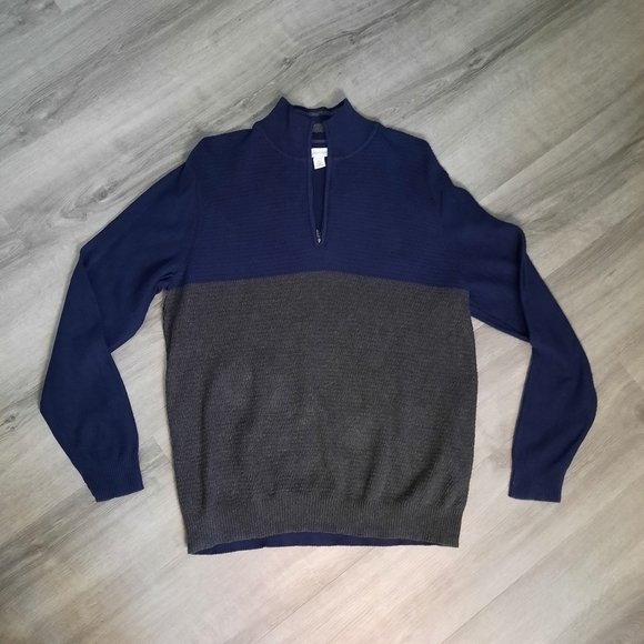 Calvin Klein Blue and Grey Quarter Zip Sweater - Picture 1 of 5